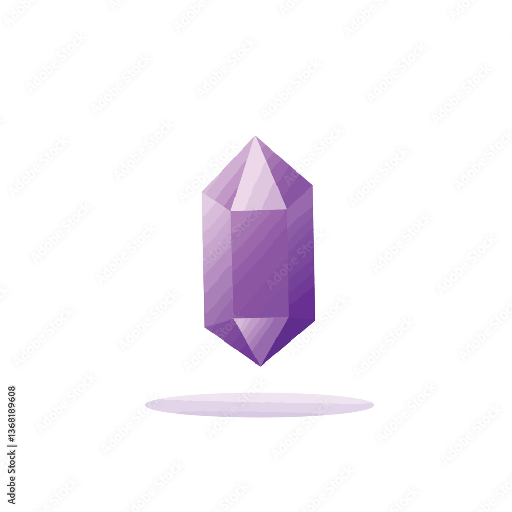 Poster purple gemstone design with a flat style showcasing light reflections in vector art