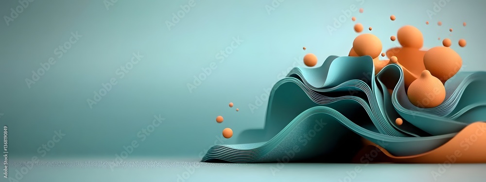 Poster surreal and cinematic digital artwork depicting shimmering azure waveforms undulating across a sleek