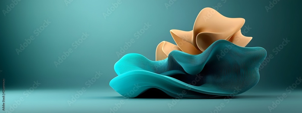 Poster sweeping luminescent digital waveforms in vibrant shades of azure and indigo undulating over a sleek
