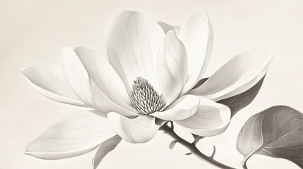 Magnolia Flower Drawing in Sepia Tones with Elegant Petal Details