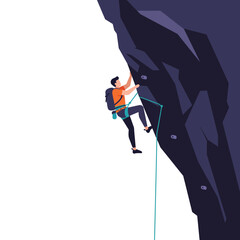 Climber Ascending Rocky Cliff in Minimalist Flat Design Vector Art