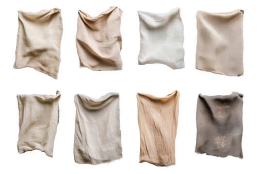 Beige Leinentücher in verschiedenen Falten und Texturen PNG mit transparentem Hintergrund

