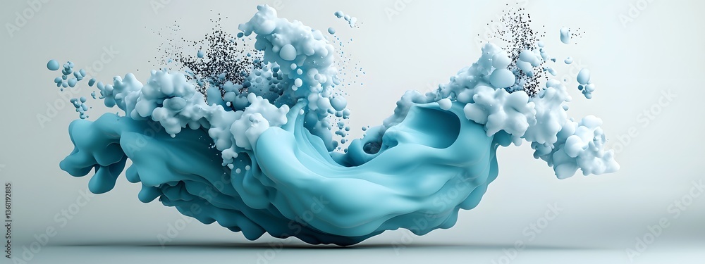 Aufkleber undulating azure digital waves crashing upon a minimalist black and white canvas capturing the inter