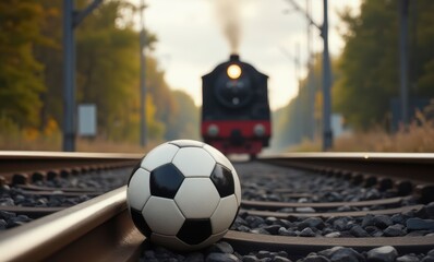 Soccer ball on train tracks