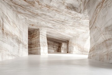 Interior of a marble cave with natural stone walls and floor, creating a cavernous space