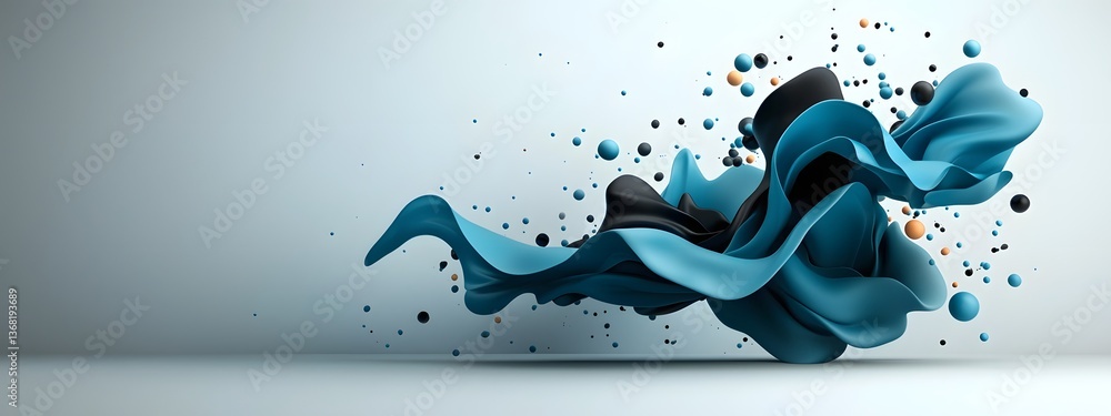 Poster undulating blue energy streams surging and flowing dynamically across a stark black and white digita