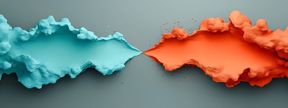 Vibrant abstract banner design featuring a digital with cool blue glacier and fiery red lava in an intense competitive martial or athletic showdown