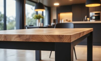 Modern kitchen with wooden dining table