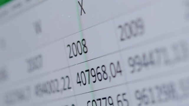 Finance data, Close-up of financial cash flow stocks bitcoin data on PC screen. Tax report year declaration.