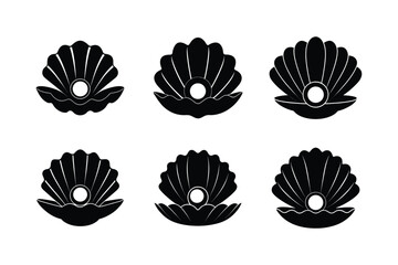 seashell pearl inside icon vector art silhouette