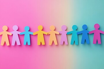 Colorful Paper People Chain Teamwork and Diversity