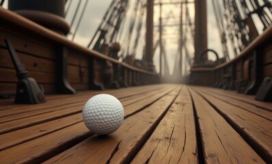 Golf ball on wooden deck