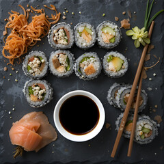 sushi with chopsticks