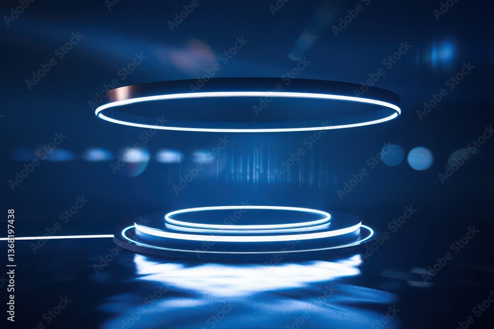 Poster dark podium with lighting reflection. ai generated image