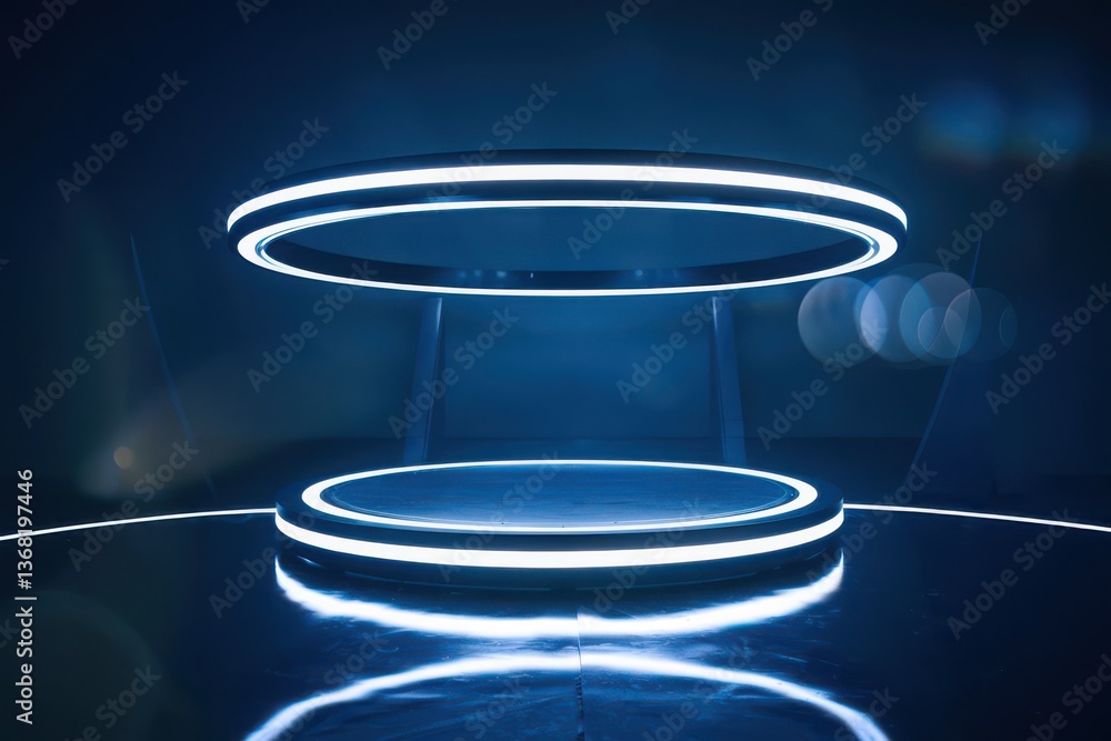 Poster dark podium with lighting reflection. ai generated image
