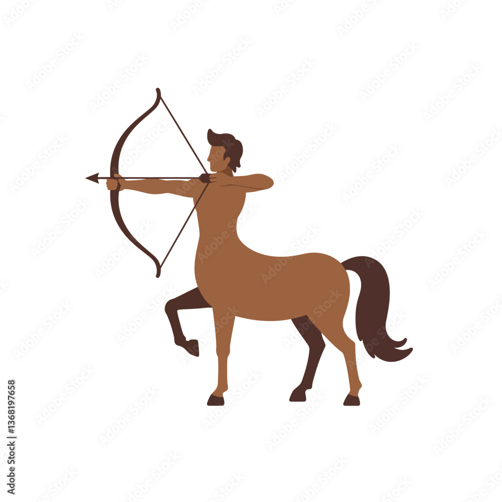 Poster centaur archer in a dynamic pose with flat design style vector art