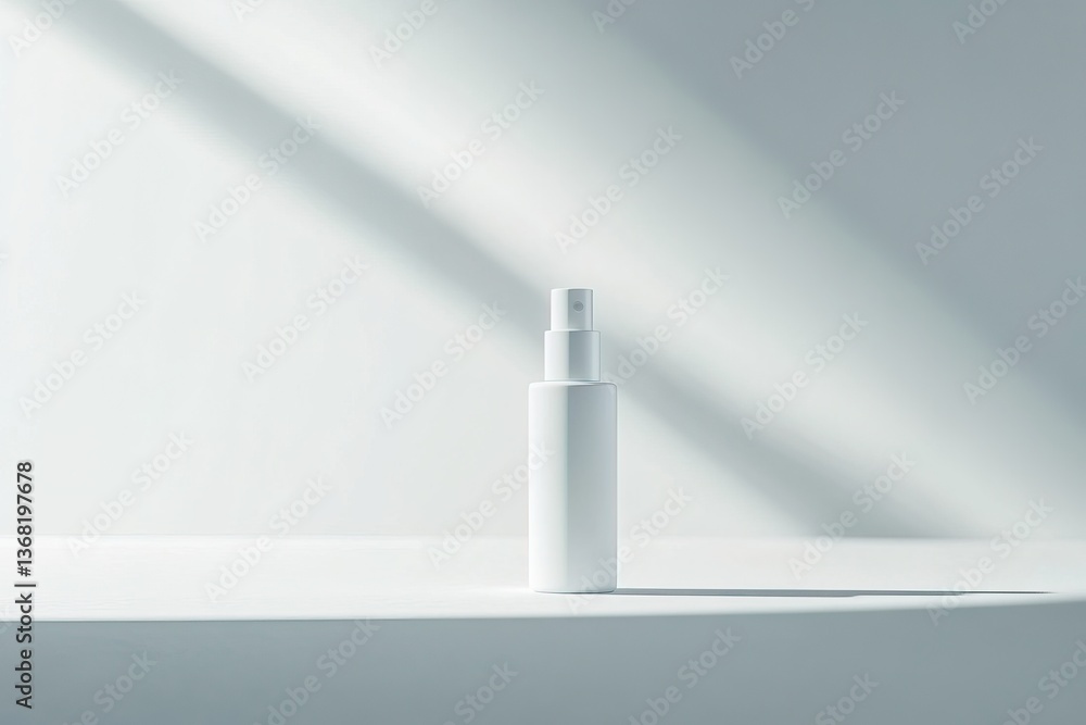 Poster white spray bottle in a minimalist design with soft shadows