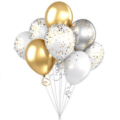 Silver white and gold balloons on white banner