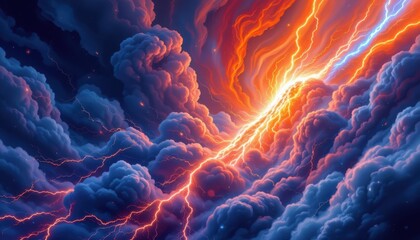 Electric Storm Illustrate a digital electric storm with swirling clouds in vibrant electric colors, surrounded by pulsating lights and energies that add excitement and drama.