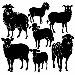 set of sheep collection of silhouettes of black vector