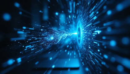 Abstract digital burst of blue light particles