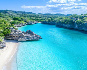 Secluded cove with pristine white sand beach and vibrant turquoise water