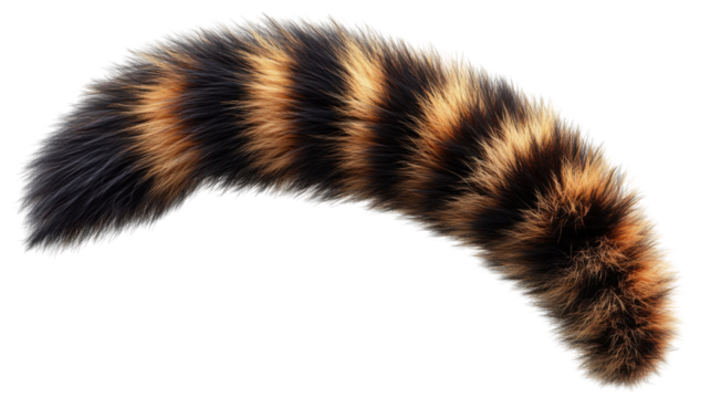 Close-up of raccoon tail on transparent background.