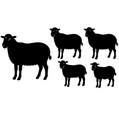 set of sheep collection of silhouettes of black vector