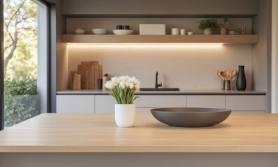 Modern kitchen with wooden accents