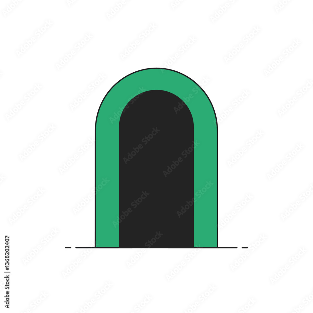 Poster green archway design with minimal style transitioning into a detailed vector art