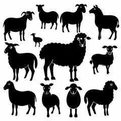 set of sheep collection of silhouettes of black vector