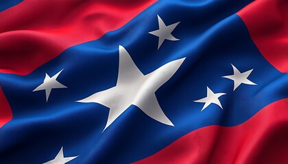 The waving cloth exhibits a blue field with white stars and red accents