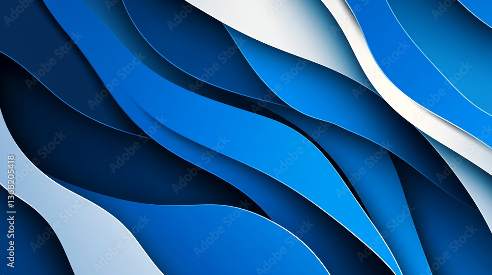 Poster abstract background with layered blue and white wavy shapes creating a dynamic and modern design