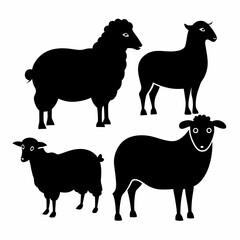 set of sheep collection of silhouettes of black vector