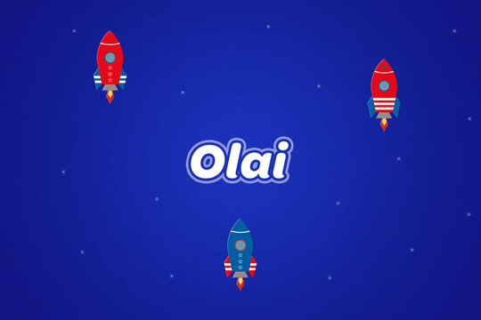 Olai male boy name illustration in blue with rockets.