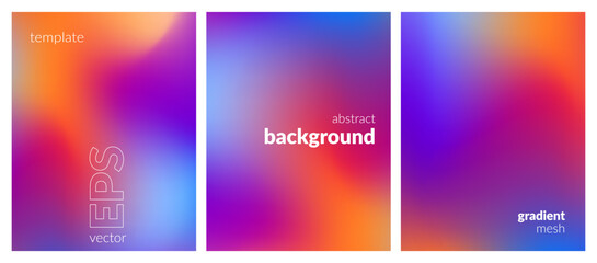 Abstract liquid background set. Gradient mesh. Effect bright color blend. Blurred fluid colorful mix. Modern design template for web covers, ad banners, posters, brochures, flyers. Vector EPS