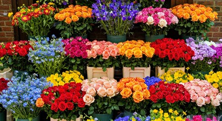 A Flower Stall Bursting With Sunflowers, Roses, and Wildflowers-
