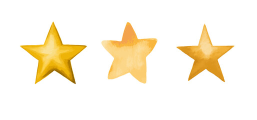 star icons, watercolor painted clipart, yellow stars hand drawn