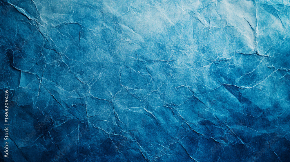 Poster a close up of crumpled paper texture in shades of blue with intricate lines and shadows visible acro
