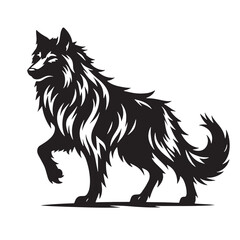 Black Color Dire Wolf Silhouette Vector Illustration, Solid White Background