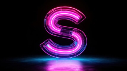Naklejka premium Bright Neon Letter S in Transparent Design with Vibrant Pink and Blue Glow Against Dark Background for Modern and Trendy Aesthetic Visuals