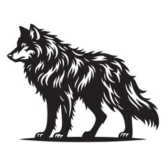 Black Color Dire Wolf Silhouette Vector Illustration, Solid White Background