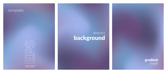 Abstract blurred background set. Gradient mesh. Dark color mix. Effect calm cool glow blue gray blend. Modern design template for web covers, ad banners, posters, brochures, flyers. Vector EPS