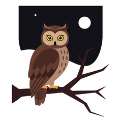 Fototapeta premium Owl perched on branch in flat design style vector art