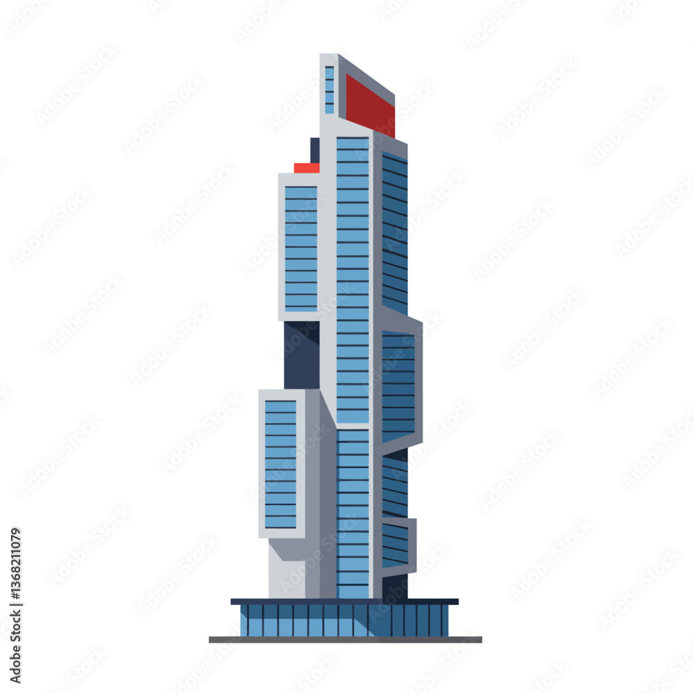 Poster modern skyscraper design with flat colors and geometric shapes in vector art