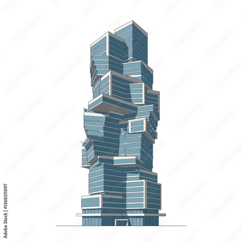 Aufkleber modern skyscraper design with unique shapes in flat vector art