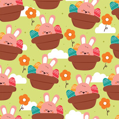 seamless pattern cute cartoon bunny with egg basket. cute easter wallpaper and background
