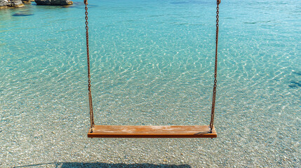 Obraz premium Scenery view of tropical beach in summer with swing and hammock, Landscape view of tropical island with clear sea water, Nice view beach in summer, Tourist spot beach in holiday and vacation in Asia.