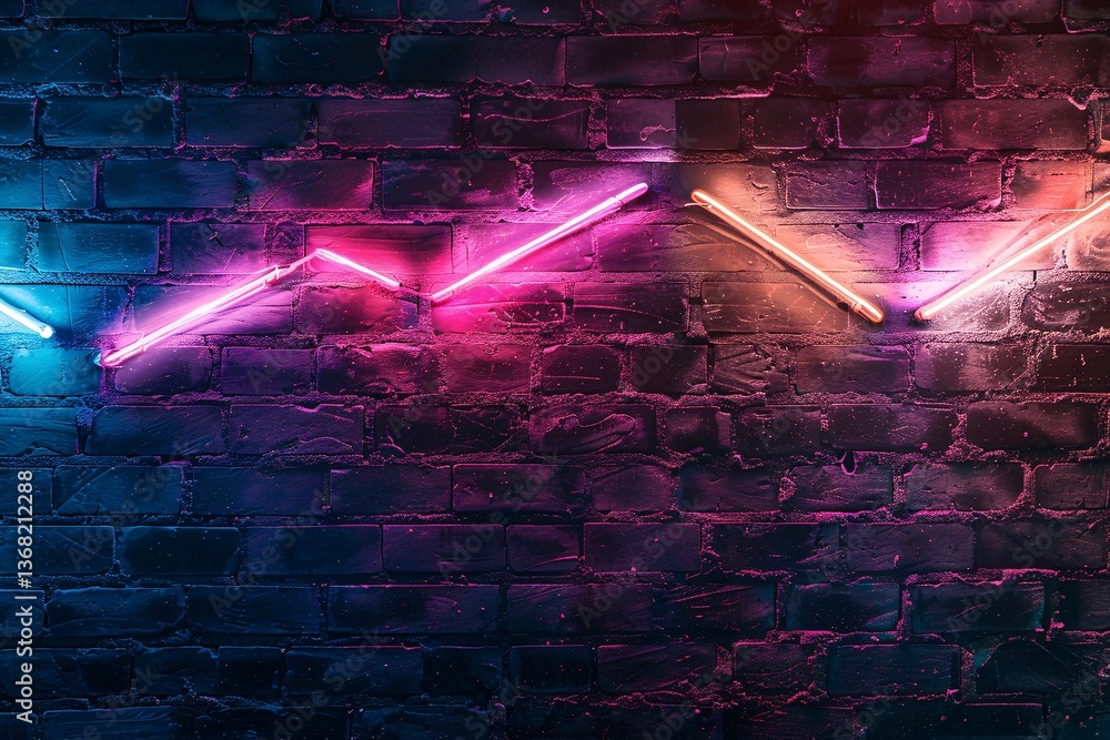 Aufkleber vibrant neon lights creating an upward pattern on a dark brick wall backdrop