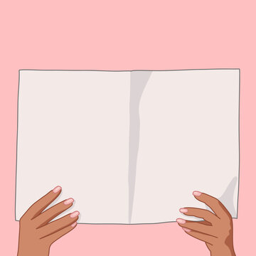 Isolated Hands Holding Open Blank Book Template Illustration